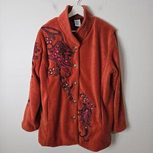 Bob Mackie Wearable Art Size M Burndt Orange Fleece Embroidered Jacket